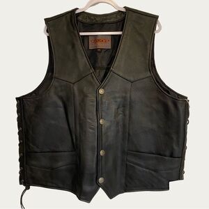 Unik Rancher Traditional Black Leather Motorcycle Vest with Side Lacing - 3XL